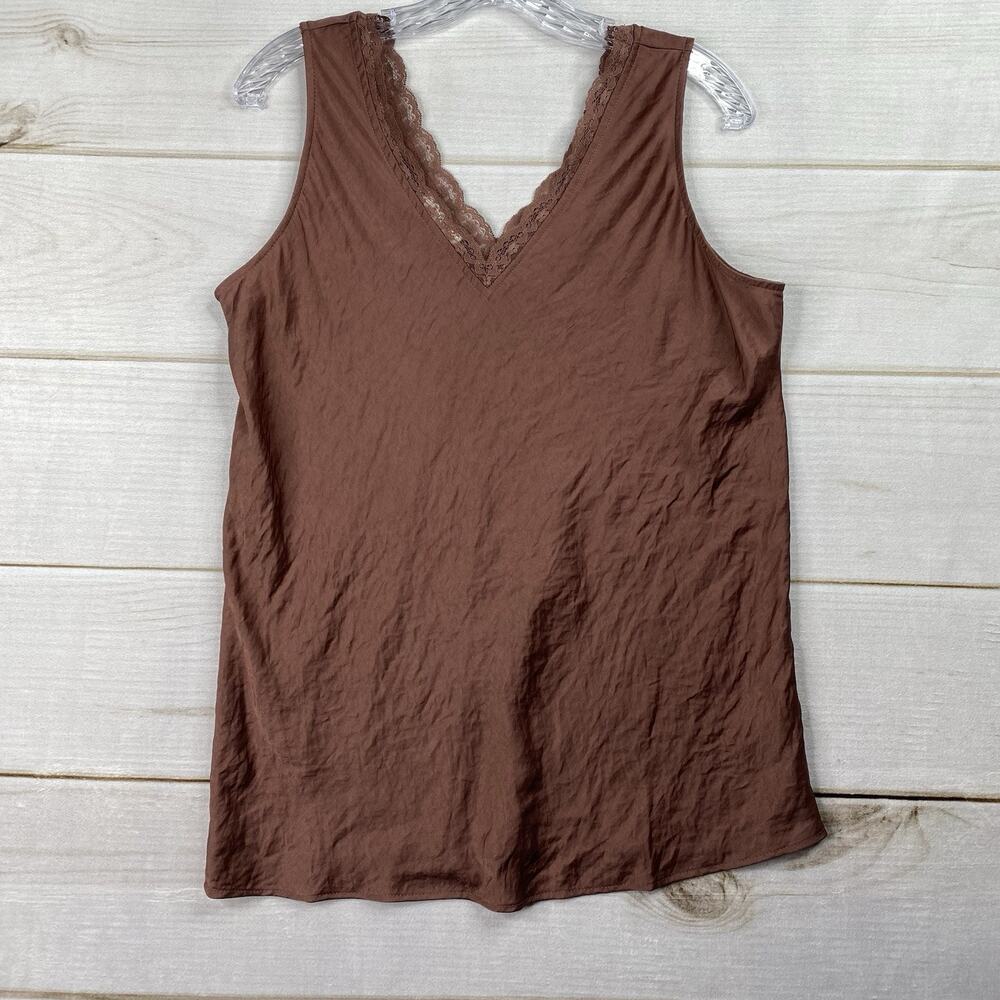 Maurices Tank Top L Brown Crinkle Cami Lace Y2K Fairycore Whimsigoth Grunge